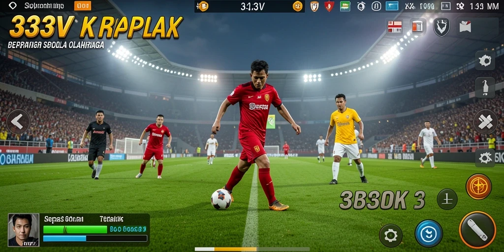 Screenshot gameplay 333V menampilkan aksi seru sepak bola.