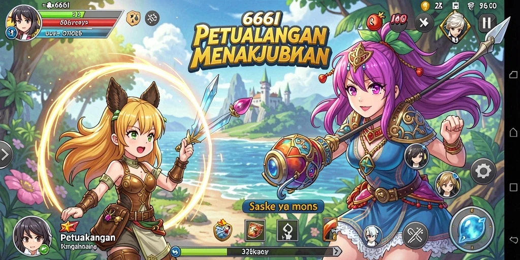 Tampilan gameplay menakjubkan dalam 666I yang menampilkan aksi karakter Anime.