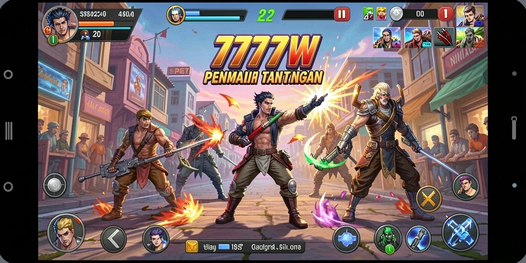 Tangkapan layar utama 7777W menampilkan gameplay menegangkan di arena Arcade.