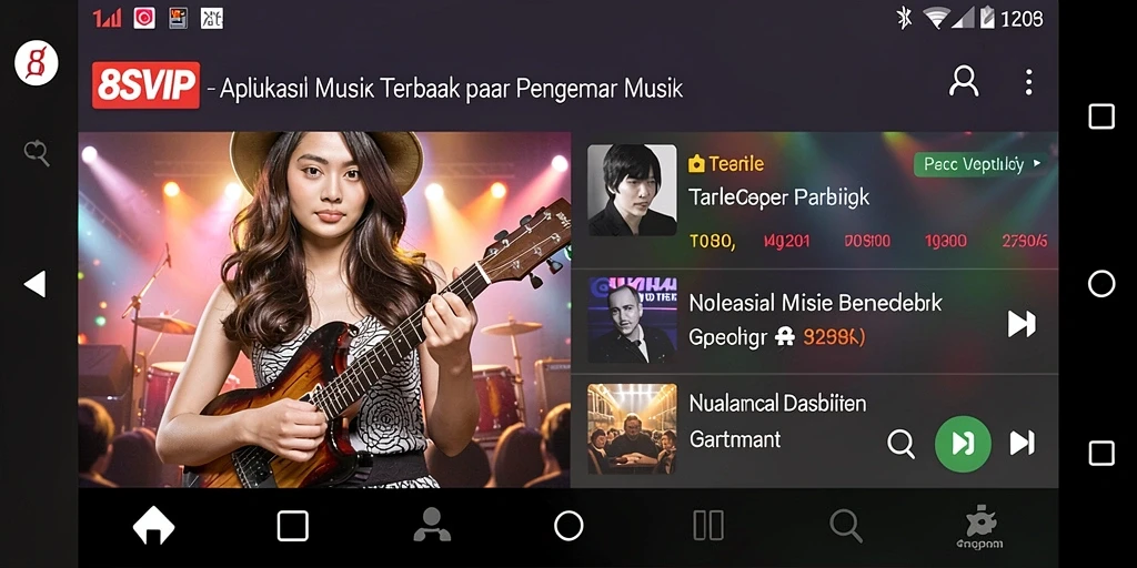 Tampilan gameplay 8SVIP menampilkan playlist musik yang beragam.