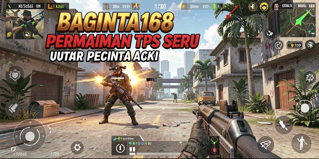 Tangkapan layar utama <strong>BAGINTA168</strong> menampilkan aksi pertempuran yang mendebarkan dalam gaya TPS.