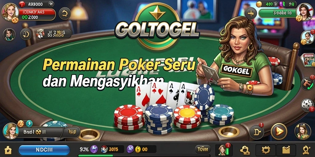 Gameplay GOLTOGEL yang seru dengan teman-teman di meja Poker.