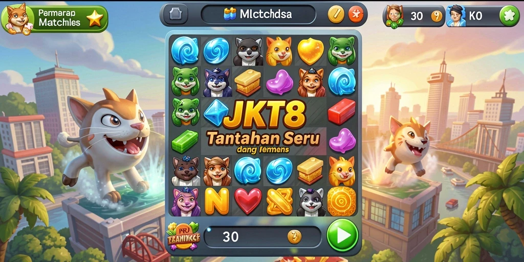 Gameplay seru JKT8 dengan tantangan Match-3 yang menarik.