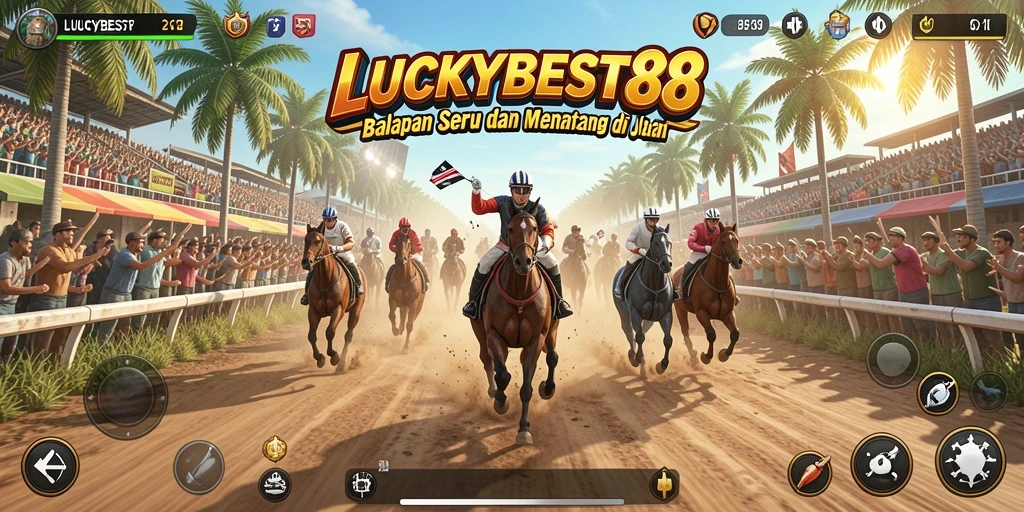 Tangkapan layar gameplay LUCKYBEST88 dengan mobil balap yang beraksi.