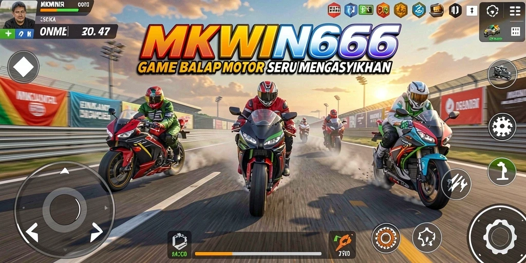 Screenshot gameplay MKWIN666 yang menunjukkan aksi balap mendebarkan.