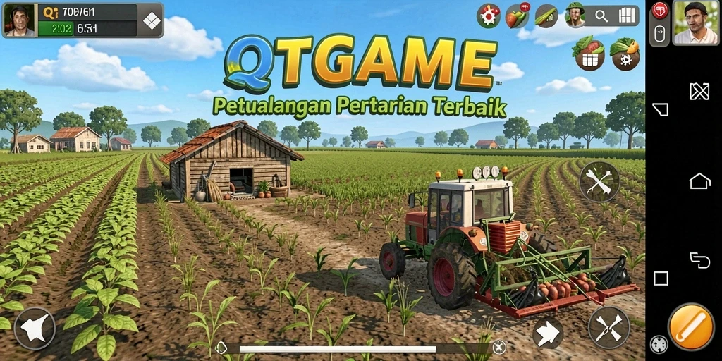Tampilan gameplay QTGAME yang seru dalam bertani dan berinteraksi.