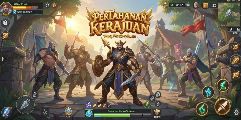 Tangkapan layar gameplay <strong>ROYALPLAY</strong> menampilkan aksi menara pertahanan yang mendebarkan.